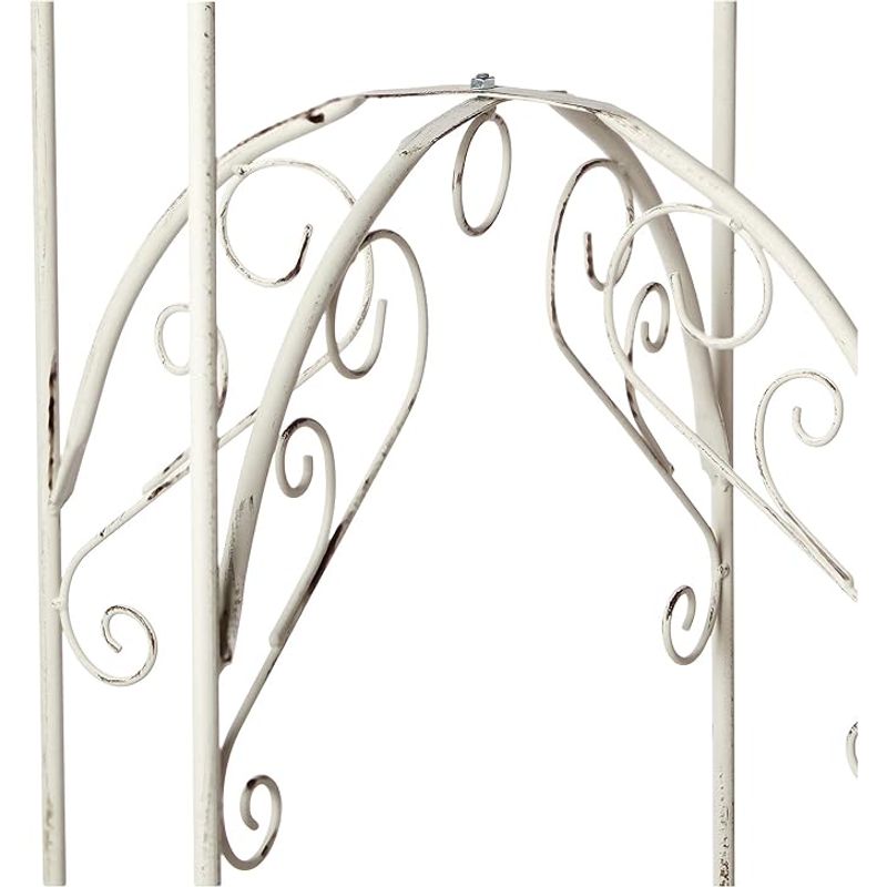 Panacea 60in. French Country Scroll Double Hanging Basket Stand, Distressed White