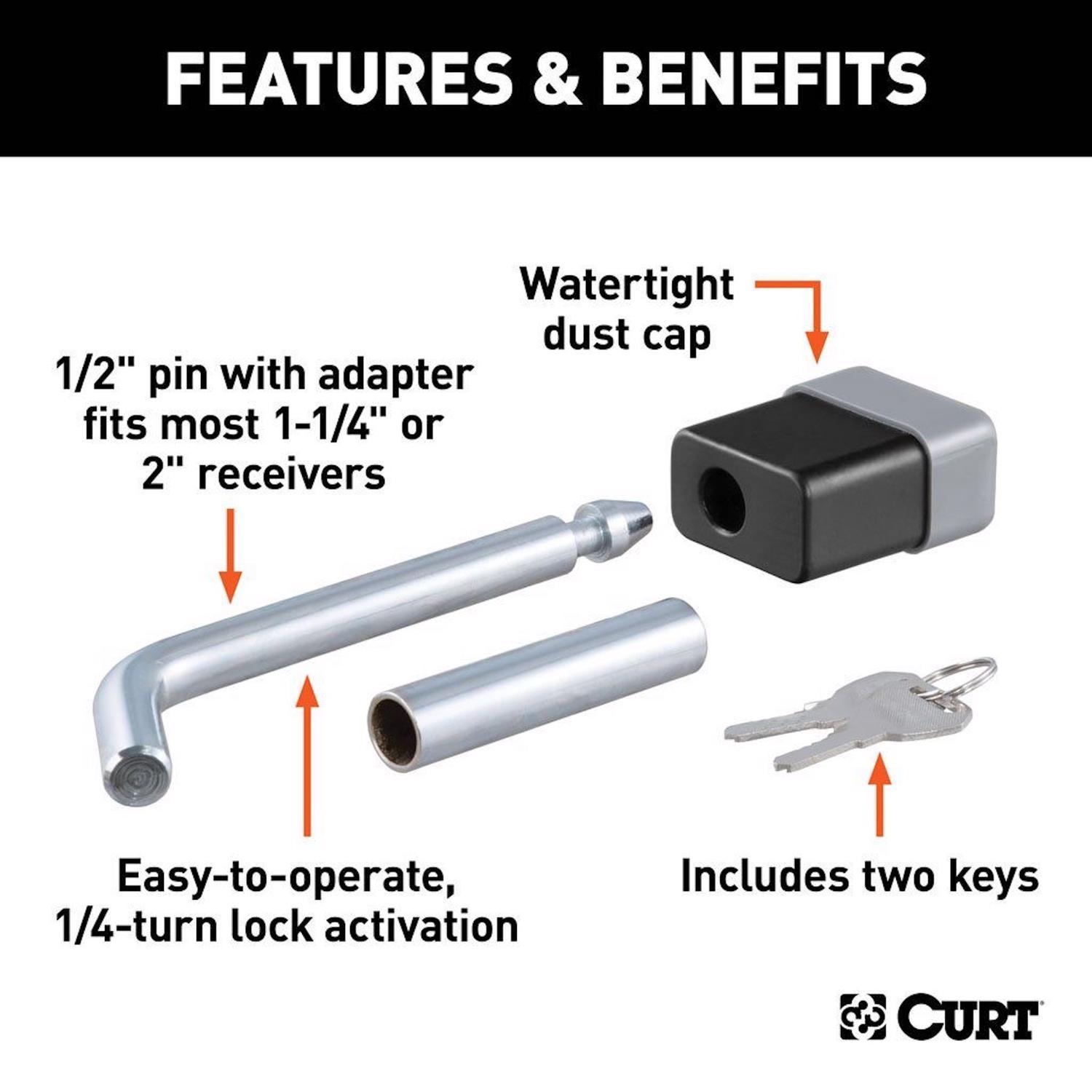 CURT 3500 lb. cap. Hitch Lock with Adapter