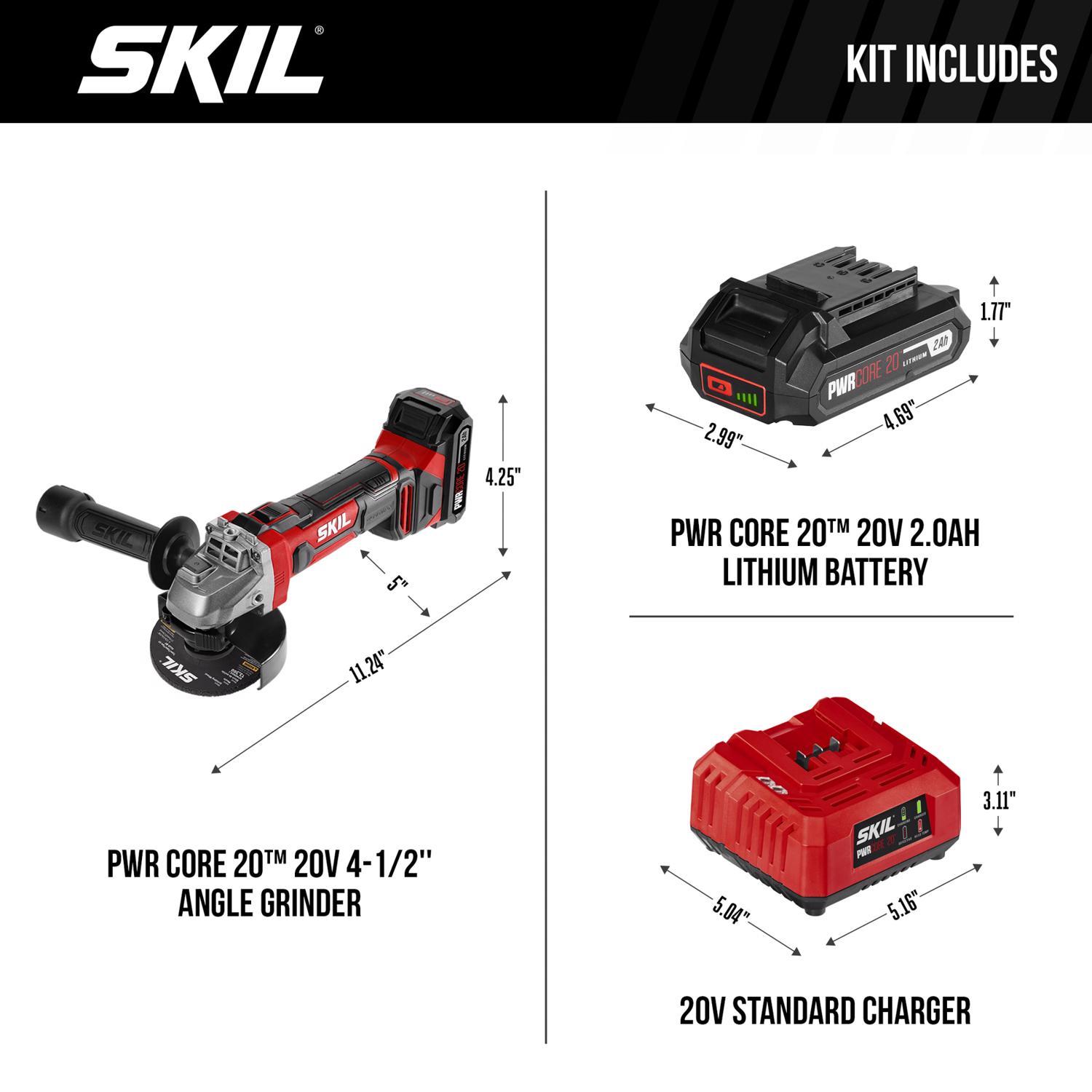 SKIL PWR Core 20 Cordless 4-1/2 in. Angle Grinder Kit (Battery & Charger)