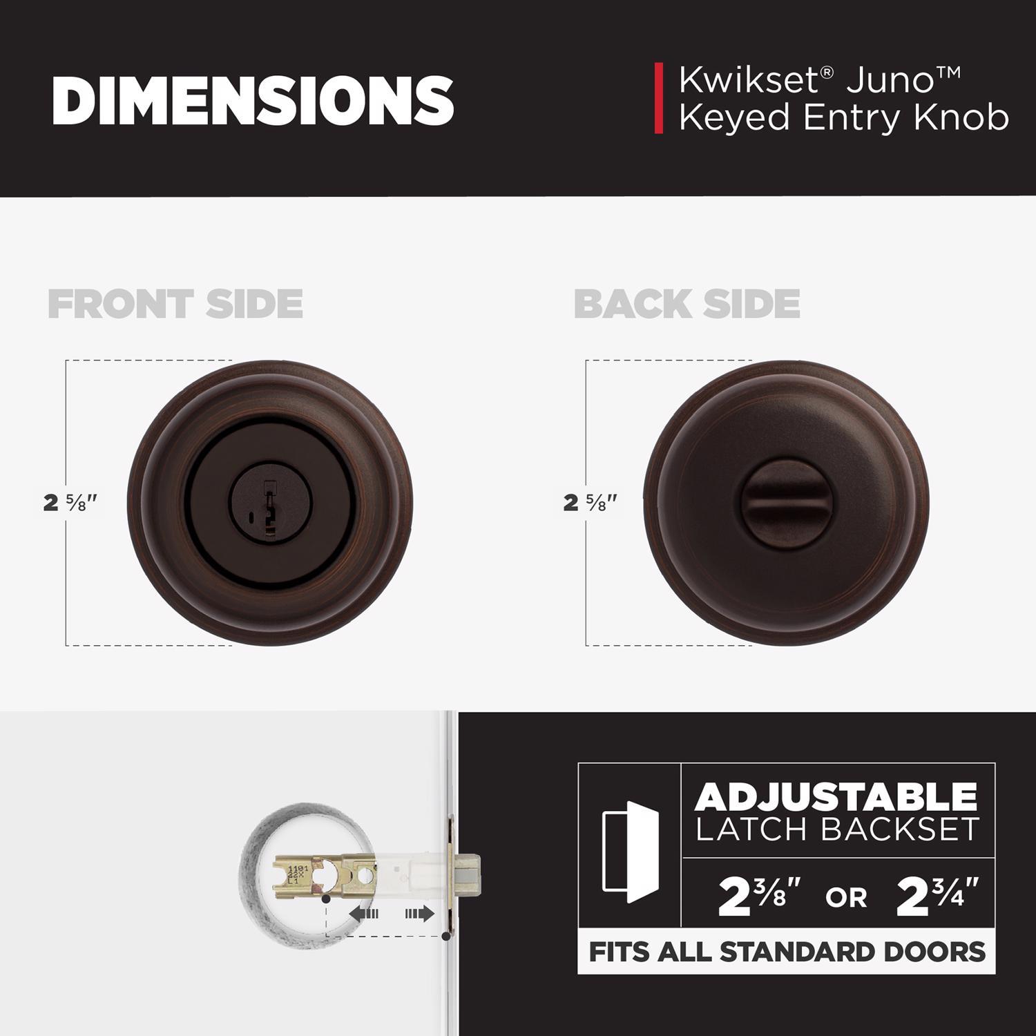 Kwikset SmartKey Juno Venetian Bronze Entry Door Knob KW1 1-3/4 in.