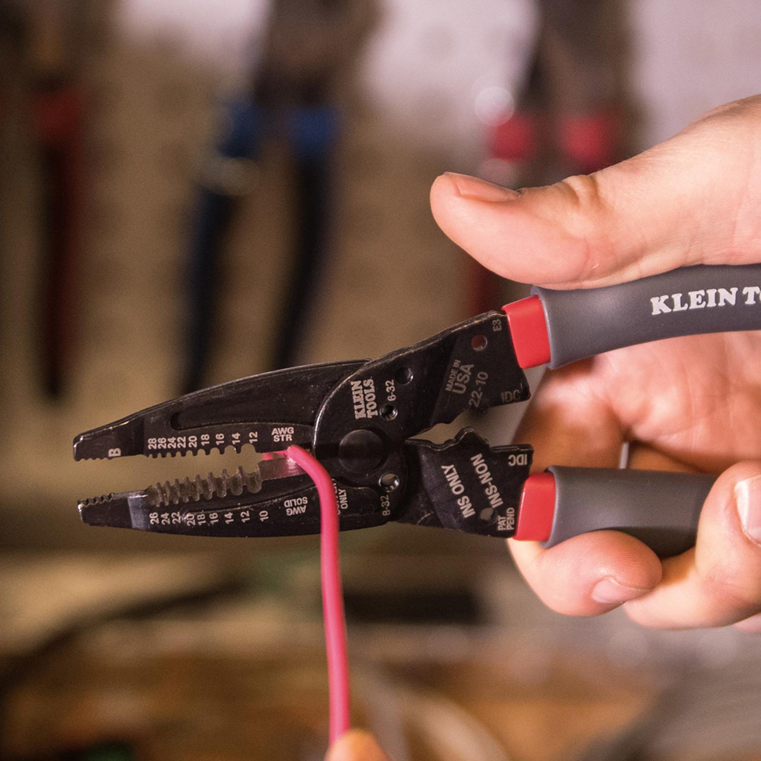 Klein Tools Strips 10 - 26 solid and 12-28 stranded wire Ga. Crimper/Stripper