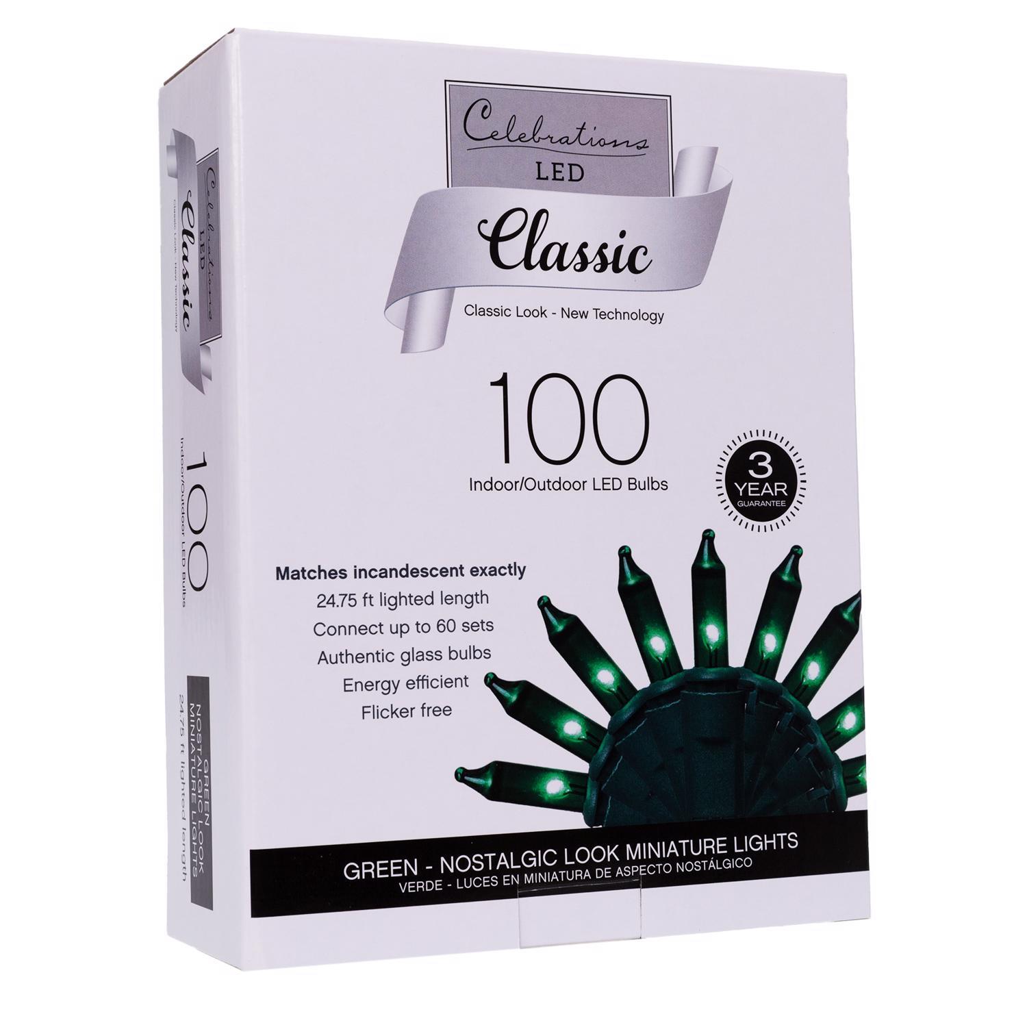 Celebrations Classic LED T5 Green 100 ct String Christmas Lights 24.75 ft.