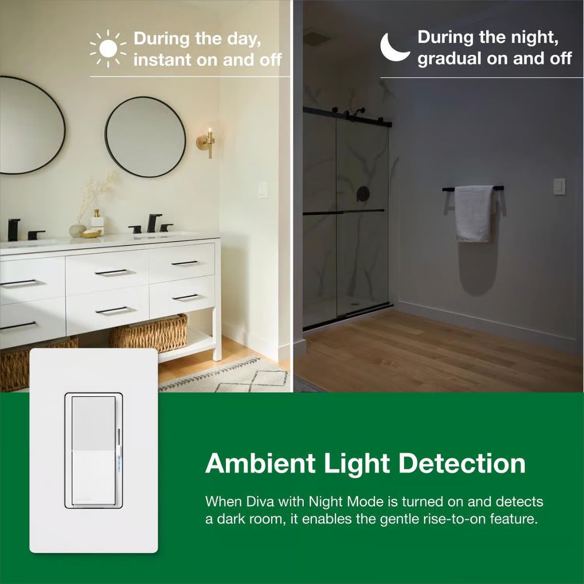 Lutron Diva with Night Mode for Dimmable LED Bulbs White 150 W 3-Way Dimmer Switch 1 Pack