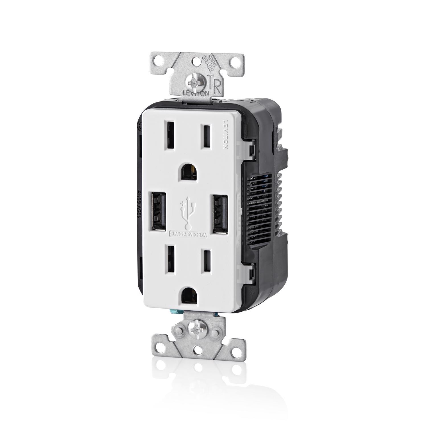 Leviton Decora 15 amps 125 V Duplex White Outlet and USB Charger 5-15R 3 pk