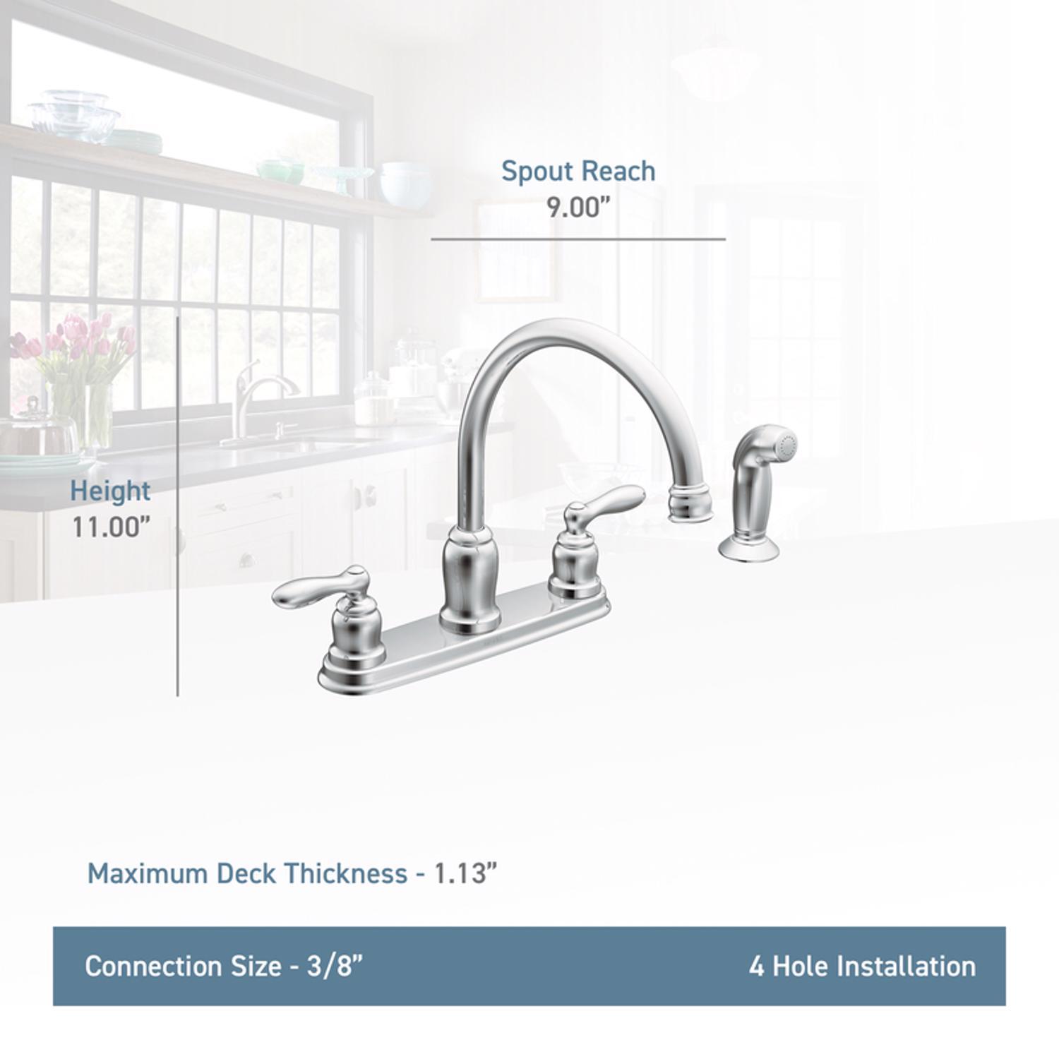 Moen Caldwell Two Handle Chrome Kitchen Faucet Side Sprayer Included