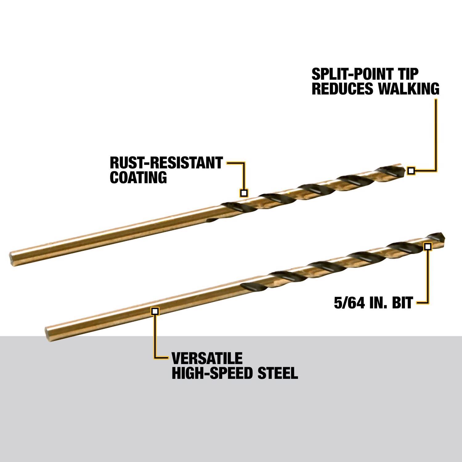 DEWALT Black & Gold 5/64 in. X 2.25 in. L High Speed Steel Twist Drill Bit Straight Shank 2 pc