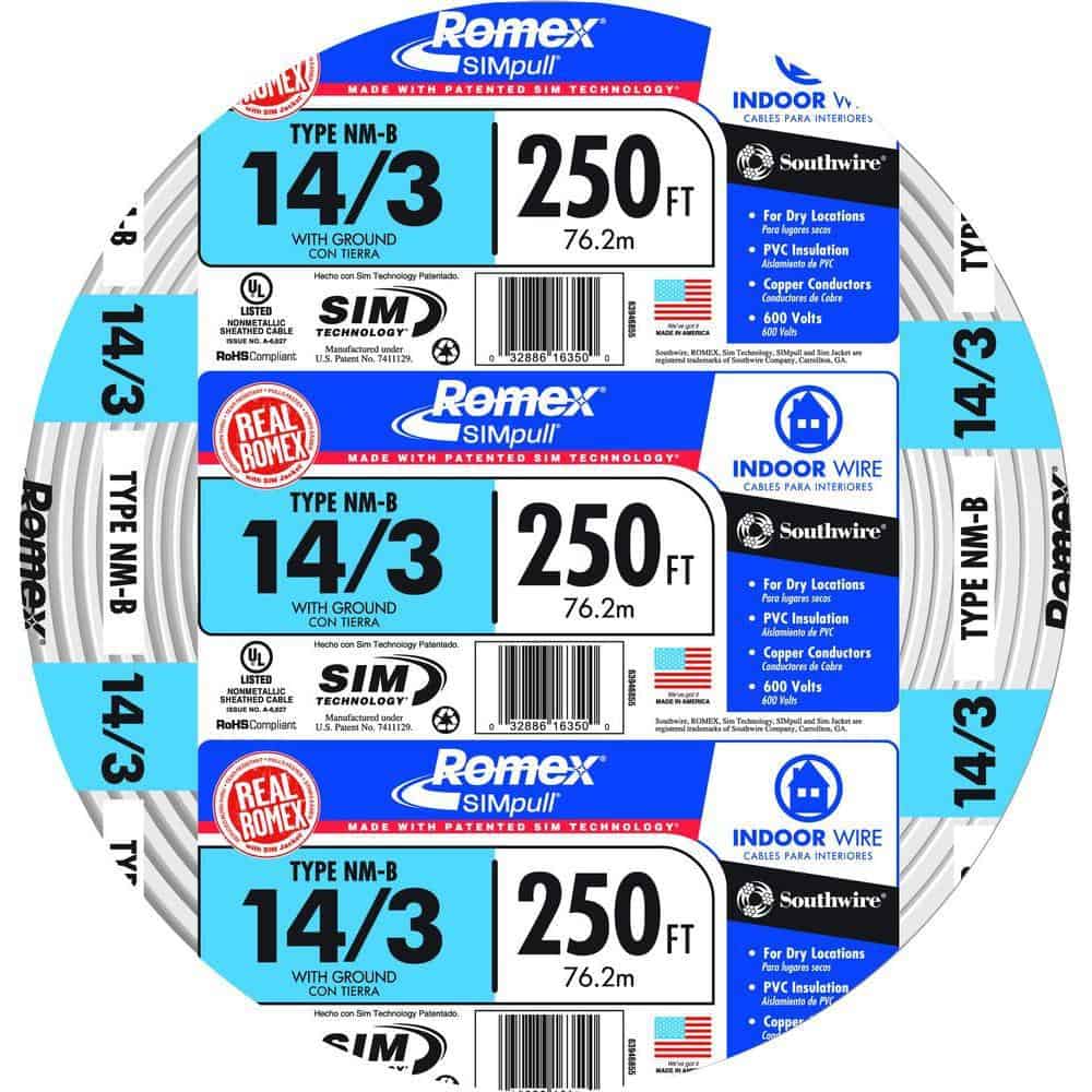 Southwire 250 ft. 14/3 Romex Type NM-B WG Non-Metallic Wire White
