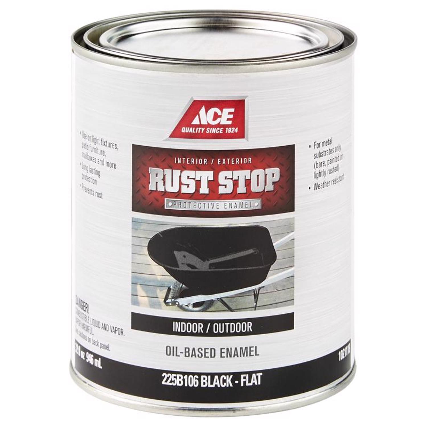 Ace Rust Stop Indoor and Outdoor Flat Black Oil-Based Enamel Rust Prevention Paint 1 qt