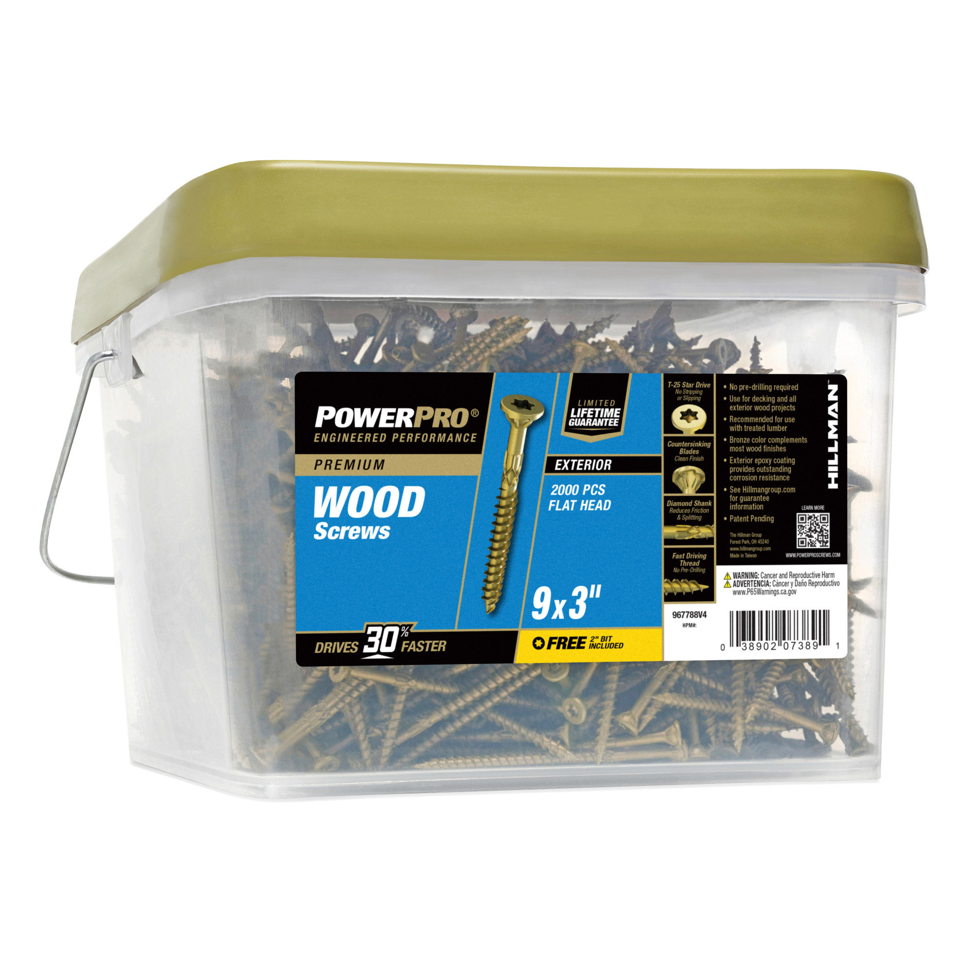 Power Pro Premium Exterior Wood Screws (#9 x 3 in.) - 2000 pc