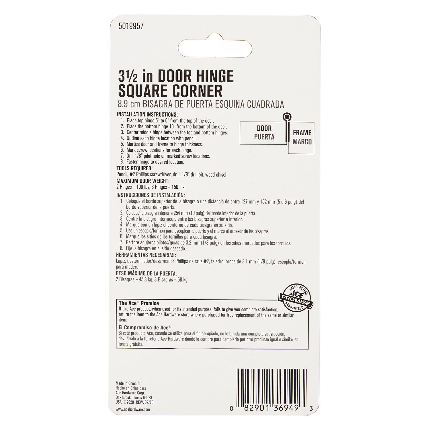 Ace 3-1/2 in. L Satin Nickel Residential Door Hinge 1 pk