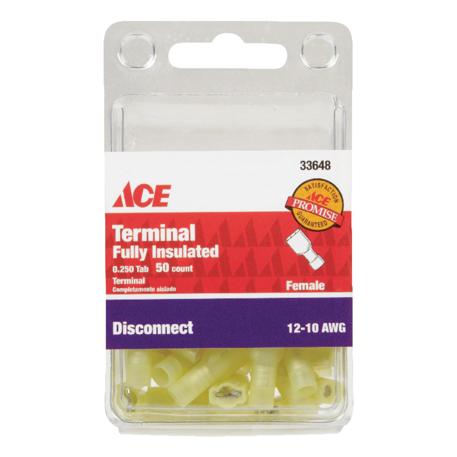 Ace Insulated Wire Female Disconnect Yellow 50 pk