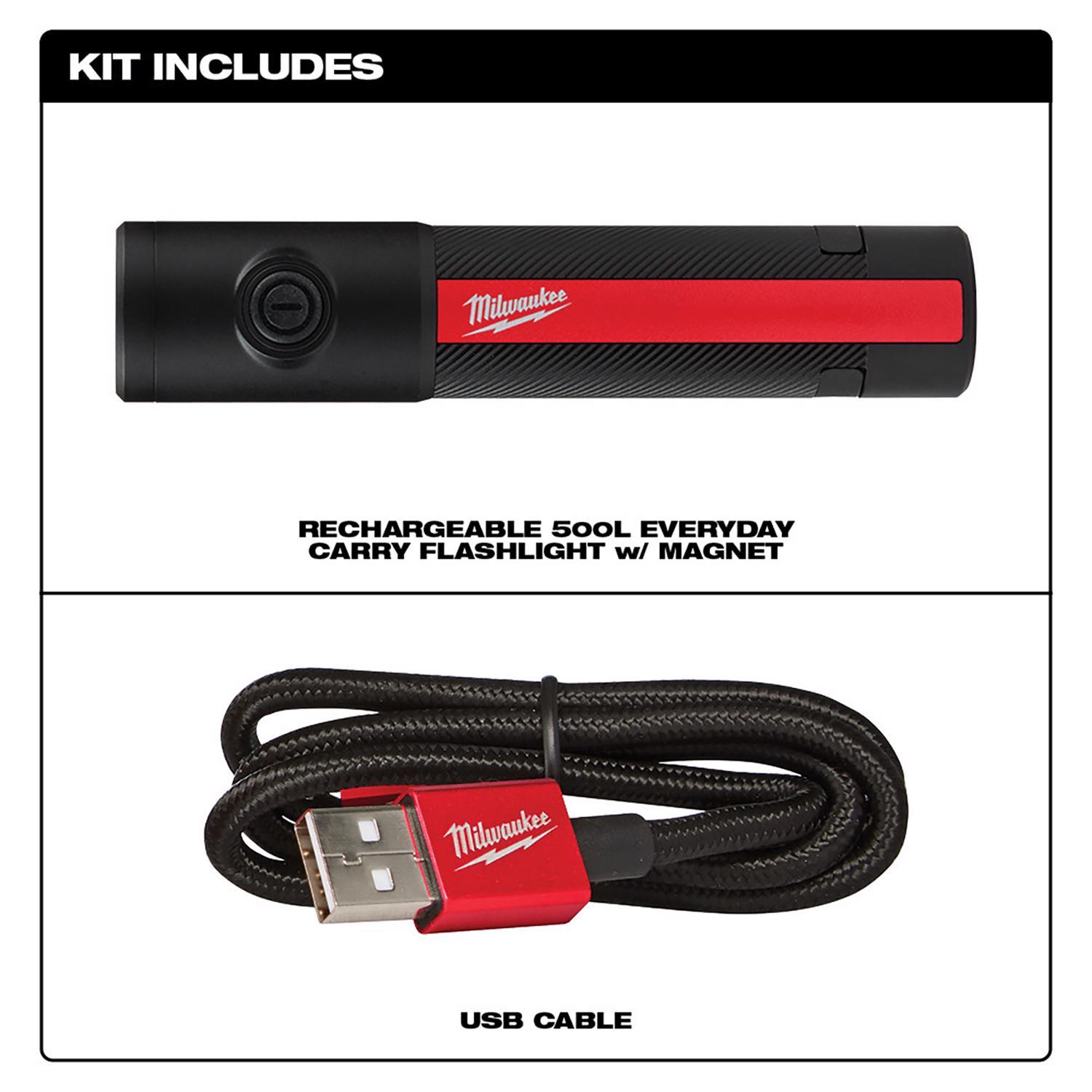 Milwaukee 500 lm Black/Red LED Rechargeable Rechargeable Flashlight