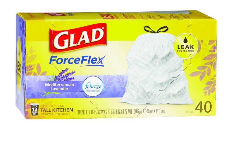 Glad ForceFlex 13 gal Lavender Scent Tall Kitchen Bags Drawstring 40 pk 0.78 mil
