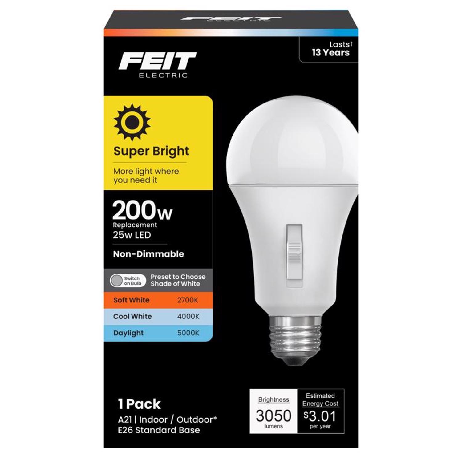 Feit A21 E26 (Medium) LED Bulb Adjustable White 200 Watt Equivalence 1 pk