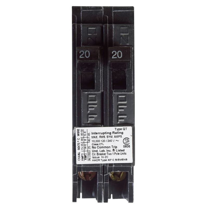 Siemens 20/20 amps Tandem Single Pole Circuit Breaker