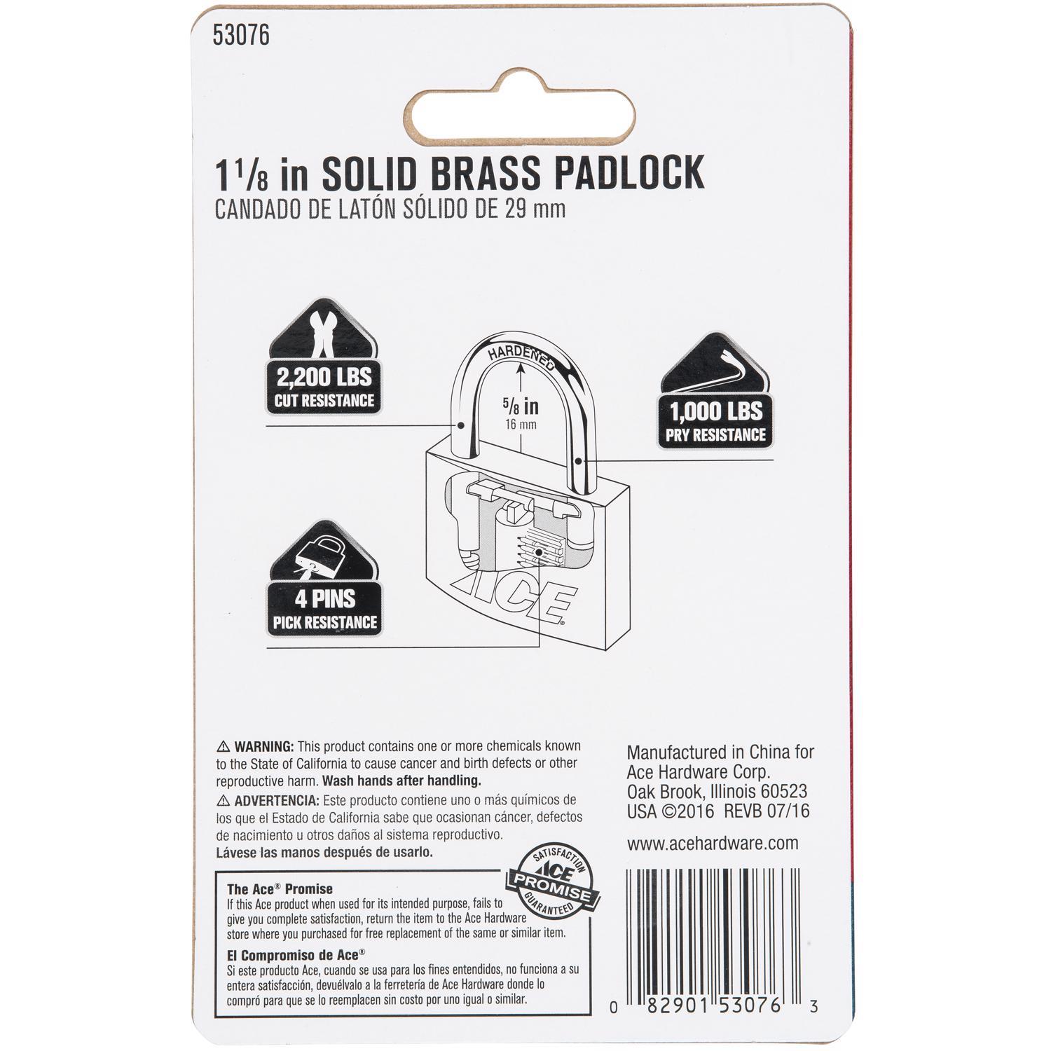 Ace 1-1/16 in. H X 1-1/8 in. W X 7/16 in. L Brass Double Locking Padlock
