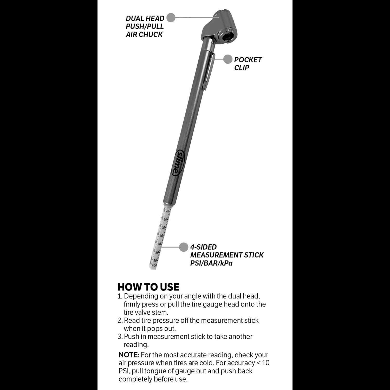 Slime Dual Head 120 psi Pencil Tire Pressure Gauge