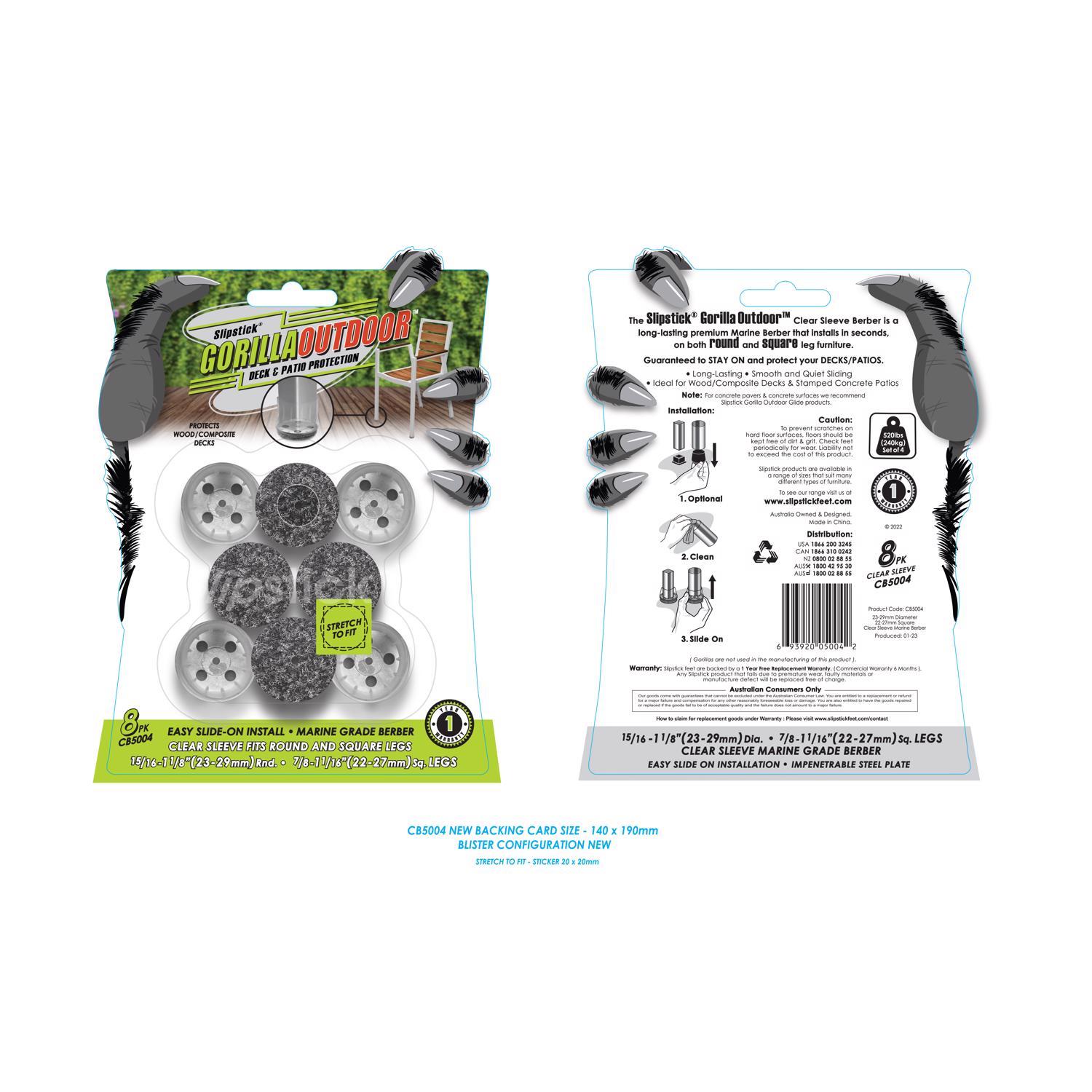 Slipstick Gorilla Outdoor Black/Silver Push-On Marine Grade Berber Chair Glide 8 pk