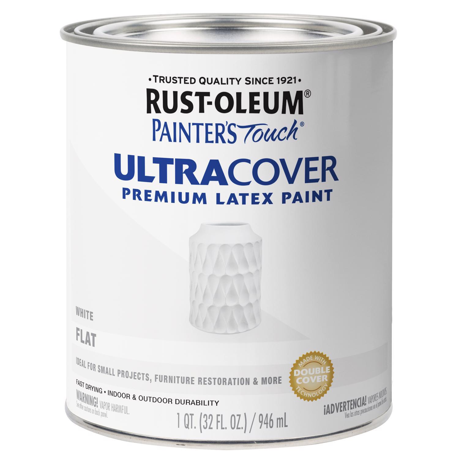 Rust-Oleum Painters Touch Ultra Cover Flat White Water-Based Paint Exterior and Interior 1 qt