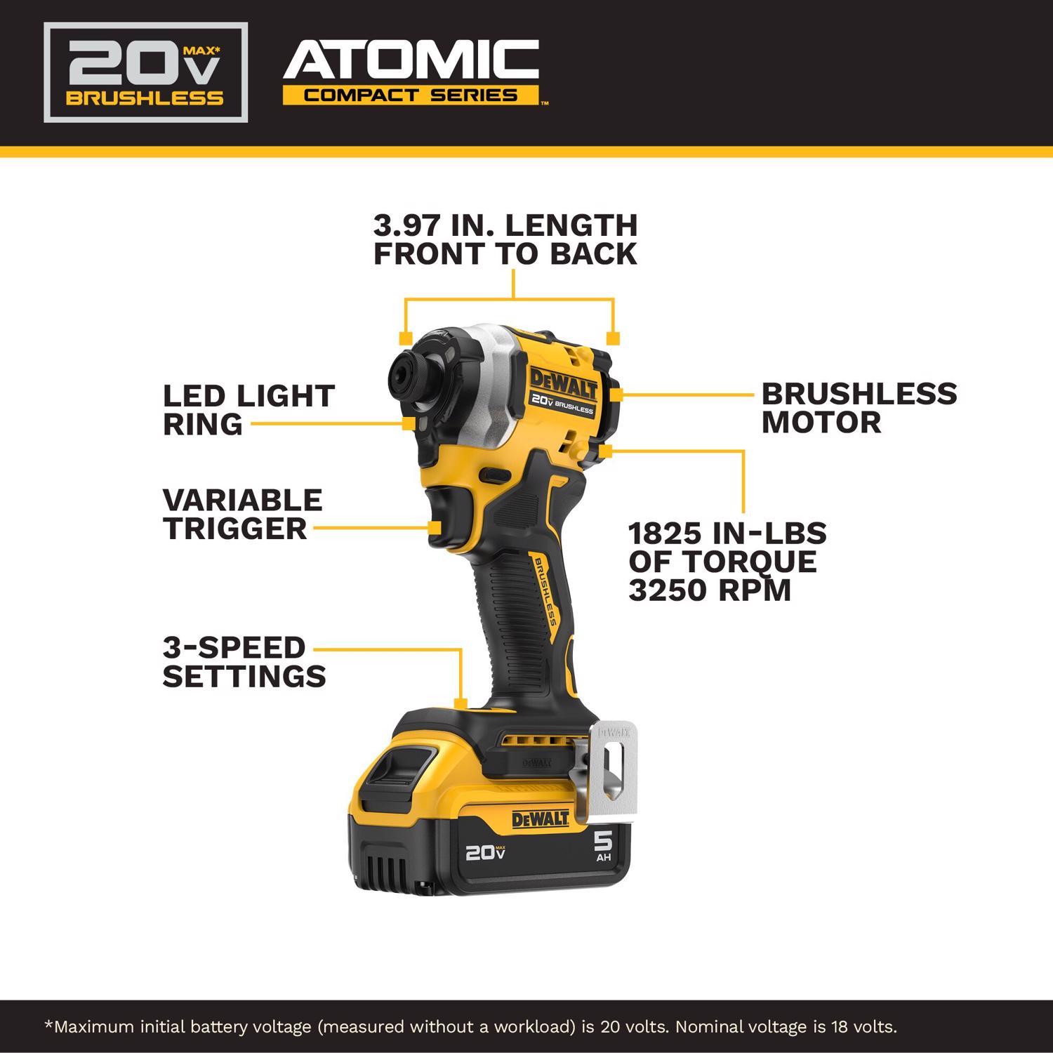 DeWalt 20V MAX ATOMIC 1/4 in. Cordless Brushless 3-Speed Impact Driver Kit (Battery & Charger)