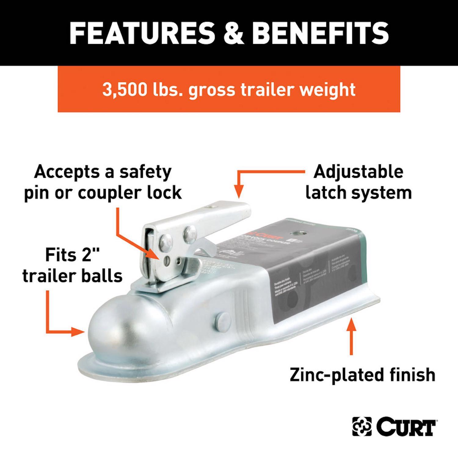 CURT 3500 lb. cap. 2 in. Straight-Tongue Coupler