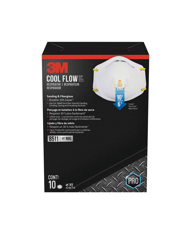 3M N95 Sanding and Fiberglass Cup Disposable Respirator Pro-Series Valved White 10 pc