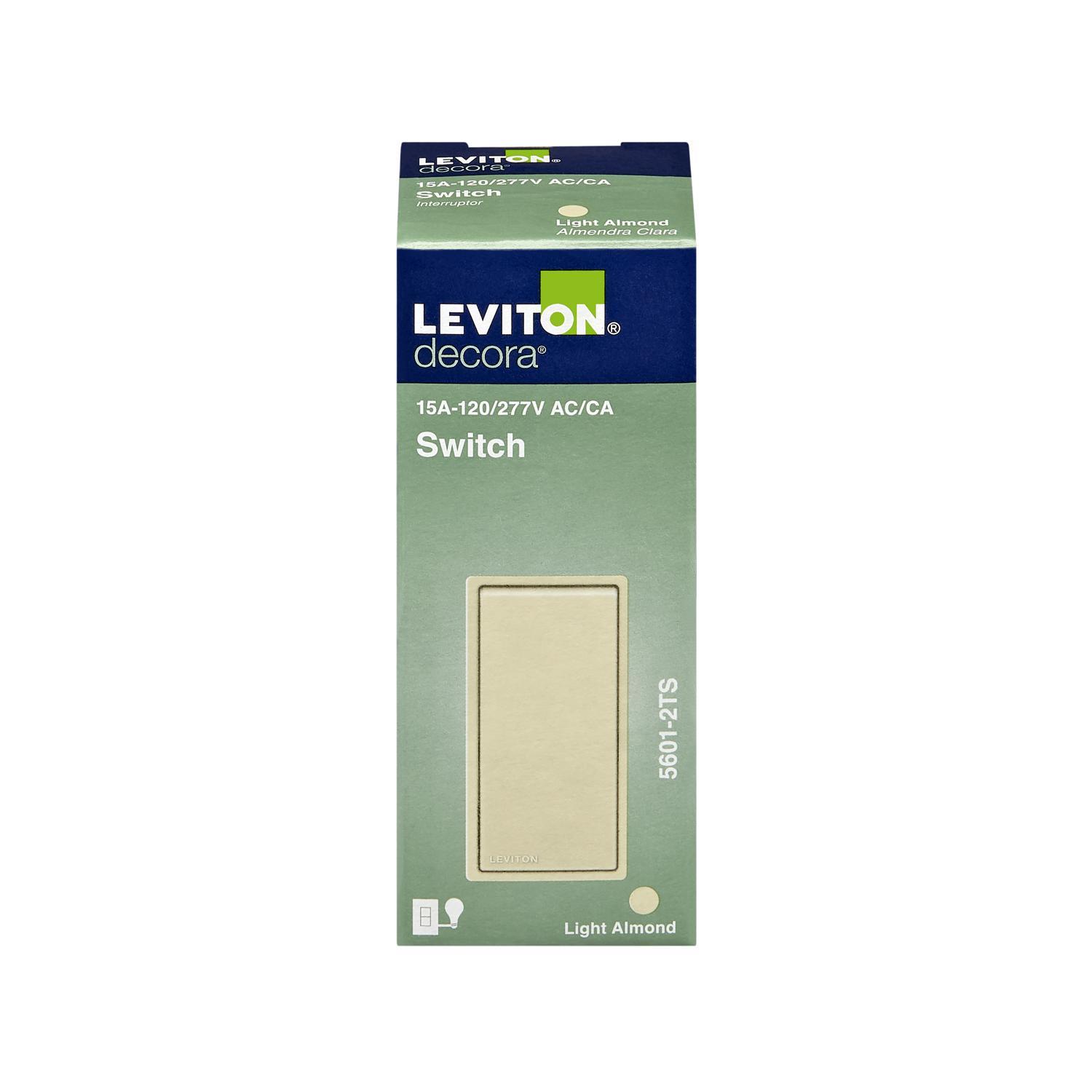 Leviton Decora 15 amps Single Pole Rocker AC Quiet Switch Light Almond 1 pk