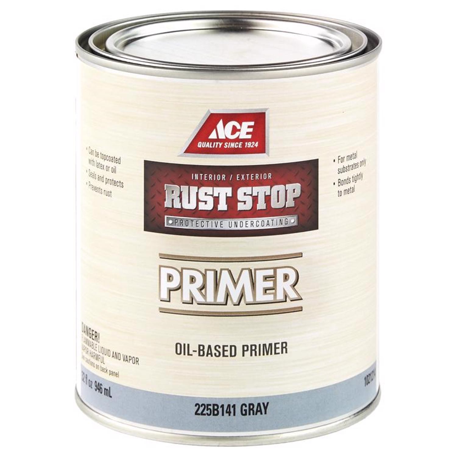 Ace Rust Stop Primer - Goes on Grey Oil-Based Enamel Rust Preventative Paint 1 qt