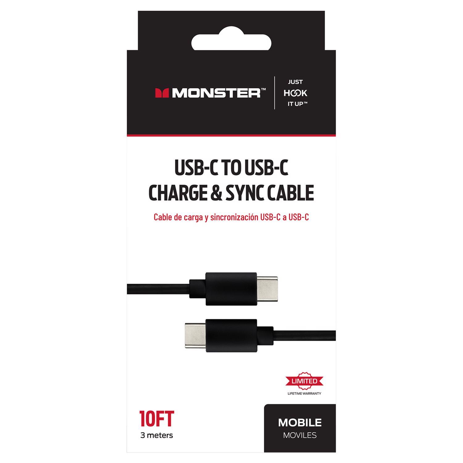 Monster Just Hook It Up Type C to Type C Charge and Sync Cable 10 ft. Black