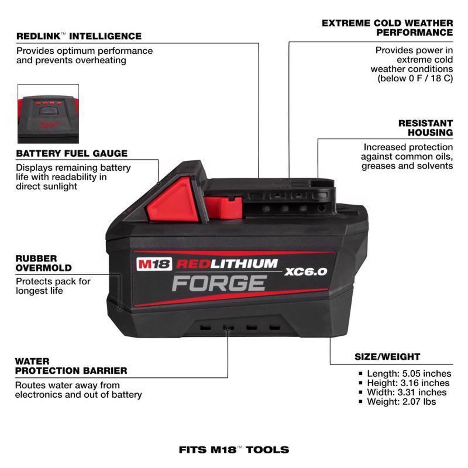 Milwaukee 18V M18 Redlithium FORGE XC6.0 6 Ah Lithium-Ion Battery 1 pc