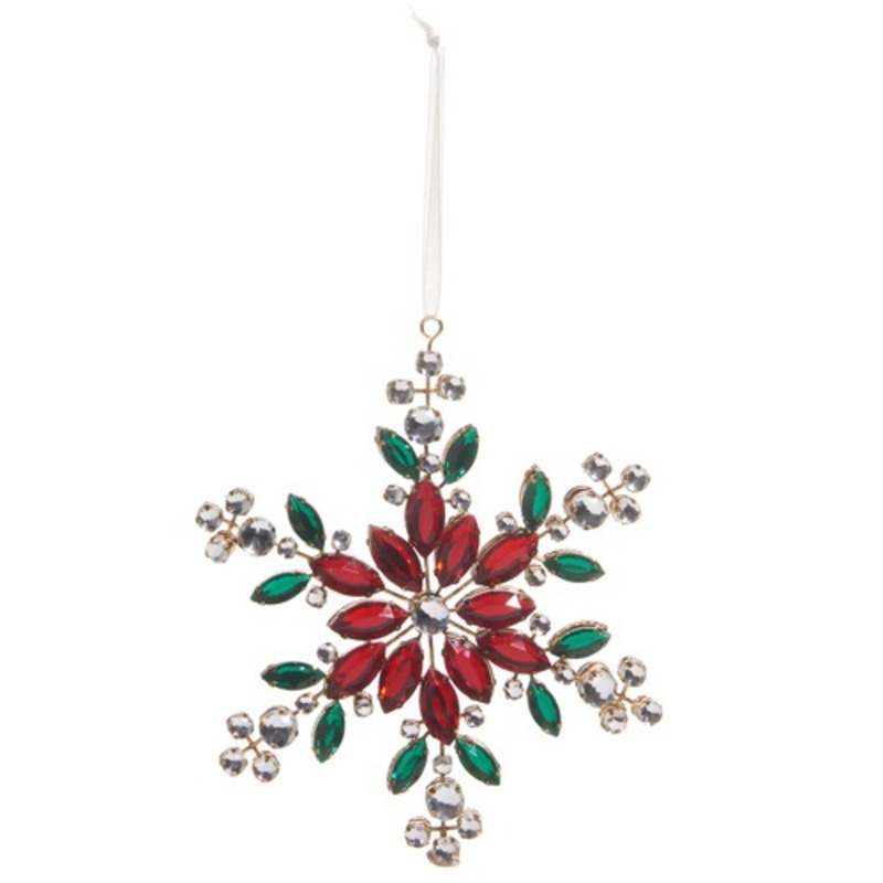 Raz Imports 6 in. RED AND GREEN JEWELED SNOWFLAKE ORNAMENT