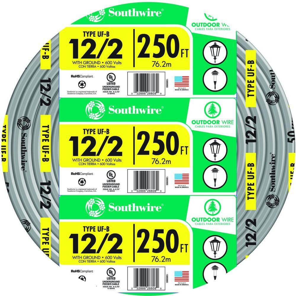 Southwire 250 ft. 12/2 Type UF-B WG Underground Feeder Cable Gray