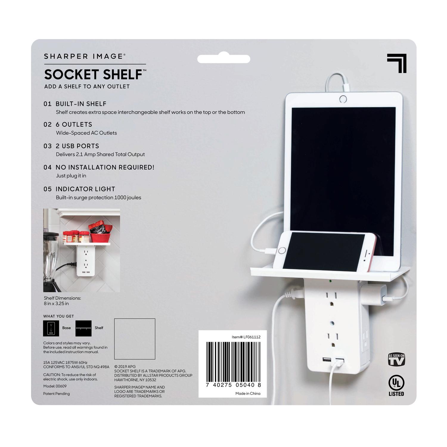 Socket Shelf As Seen On Tv Outlet/Usb/Shelf Adapter Surge Protection 1 Pack