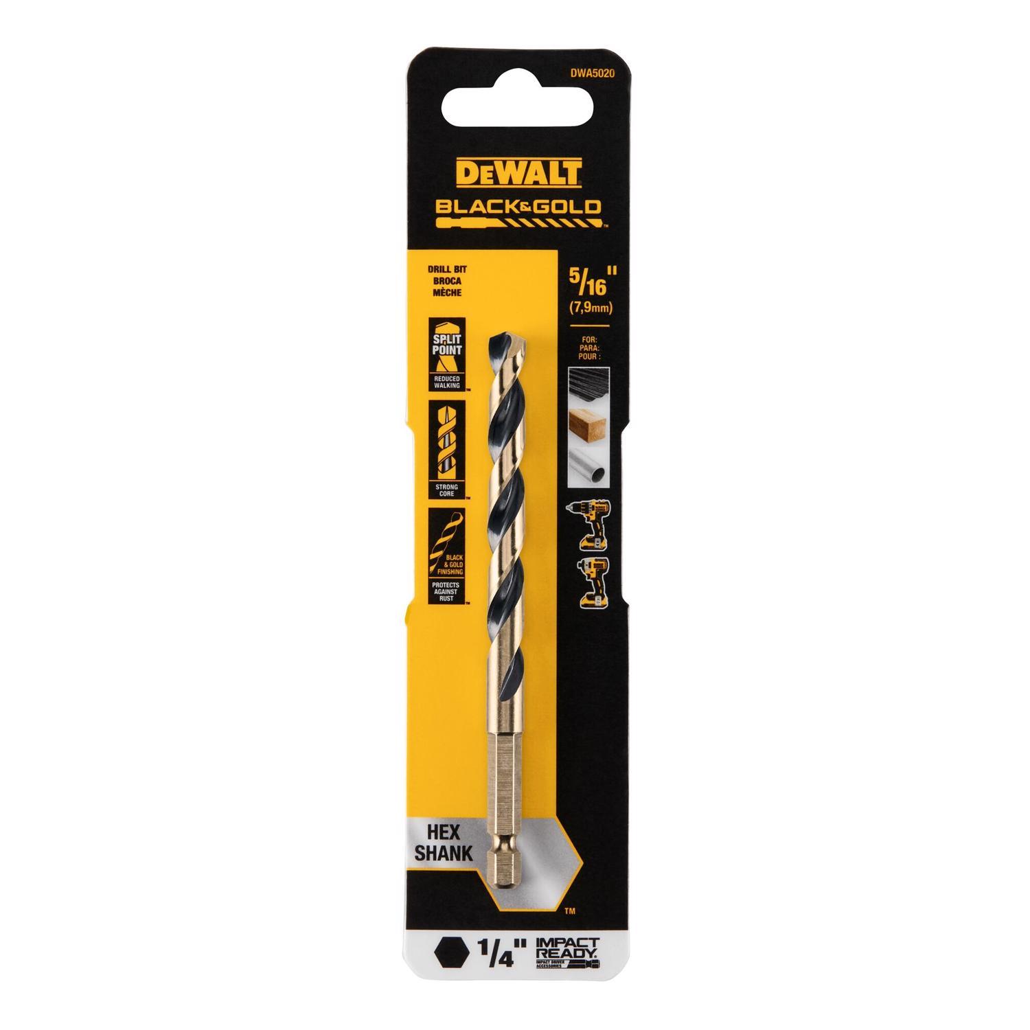 DEWALT Black & Gold 5/16 in. High Speed Steel Impact Ready Drill Bit Hex Shank 1 pk