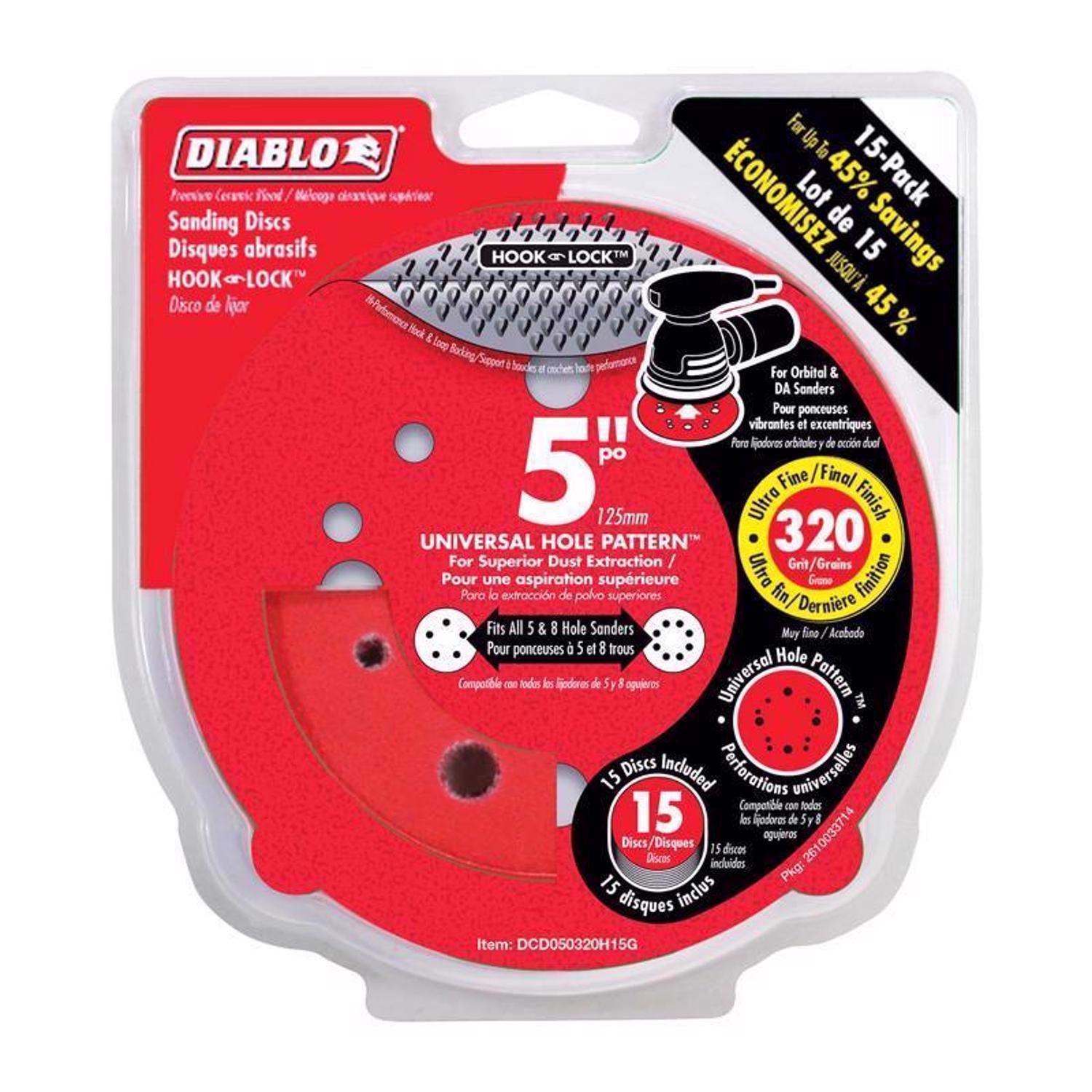 Diablo 5 in. Ceramic Blend Hook and Lock Sanding Disc 320 Grit Super Fine 15 pk