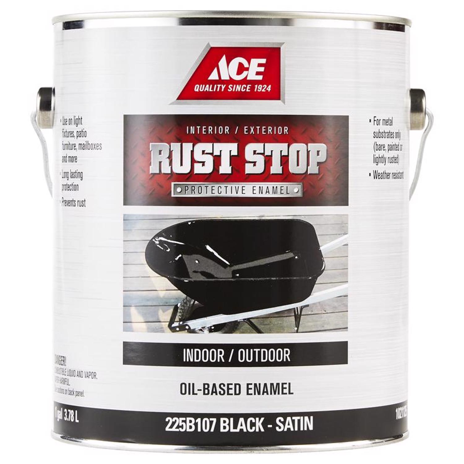 Ace Rust Stop Indoor/Outdoor Satin Black Oil-Based Enamel Rust Prevention Paint 1 gal