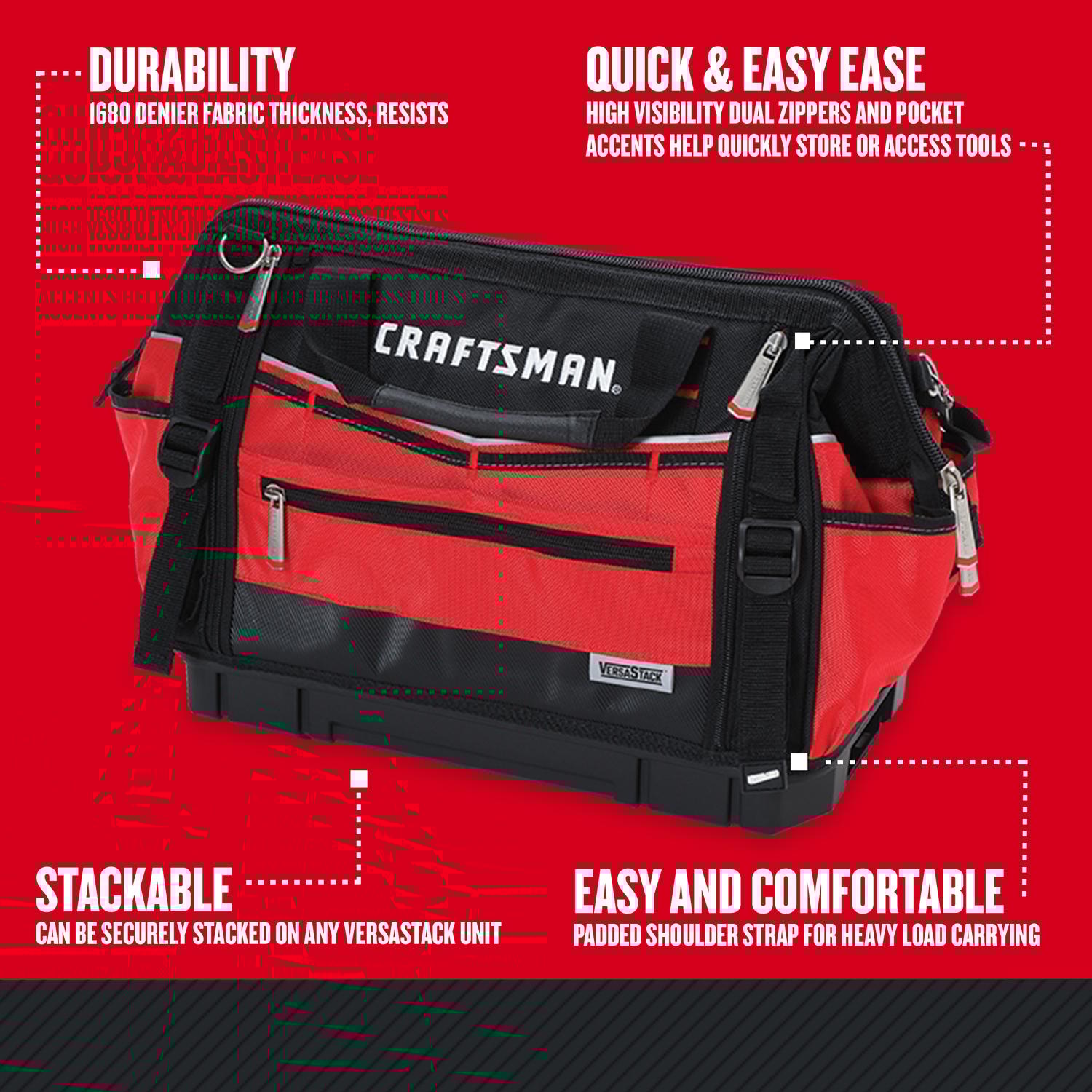 Craftsman VERSASTACK 8.5 in. W X 13.5 in. H Polyester Tool Bag 31 pocket Black/Red 1 pc