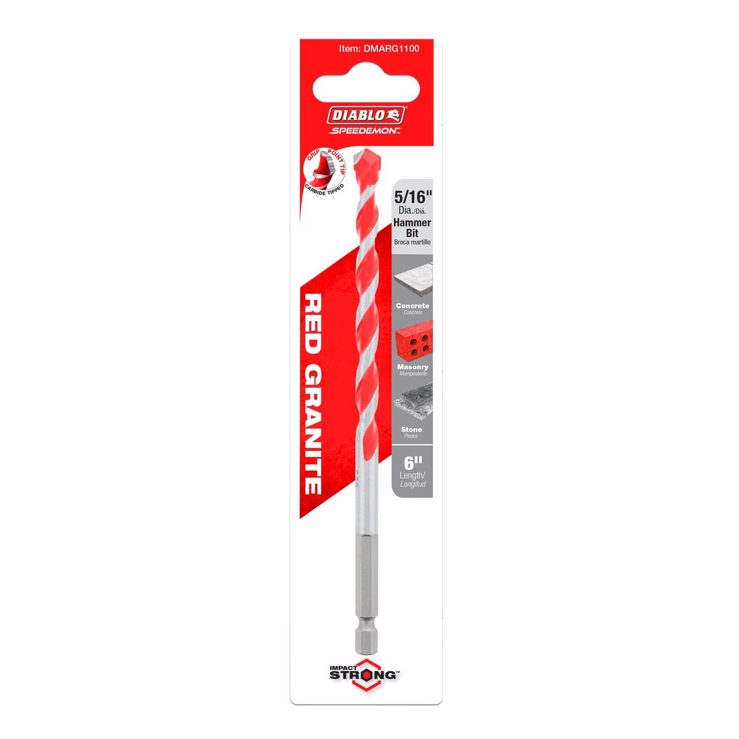 Diablo SPEEDemon 5/16 in. X 10 in. L Carbide Tipped Red Granite Hammer Drill Bit Round Shank 1 pk