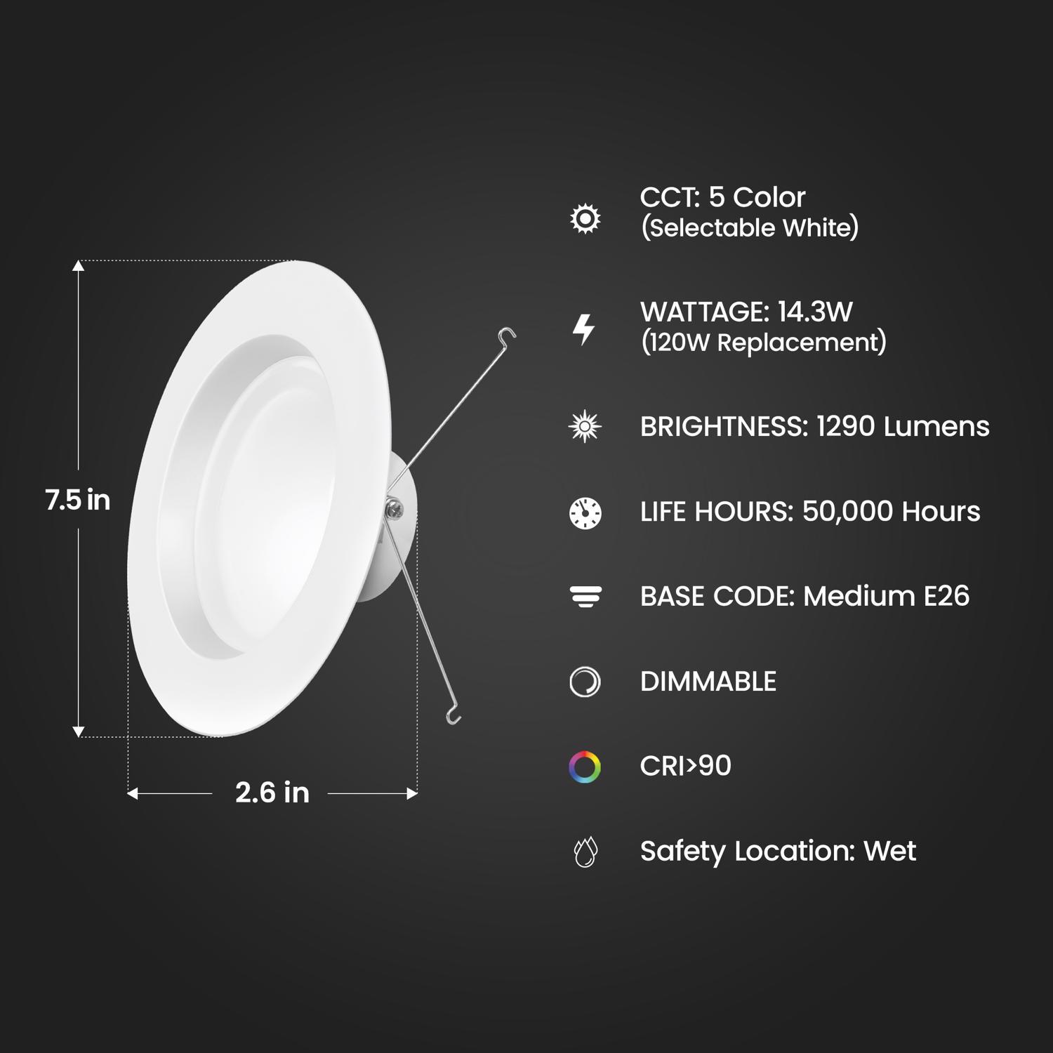 Feit Enhance White 7.5 in. W Aluminum LED Dimmable Recessed Downlight 14.3 W