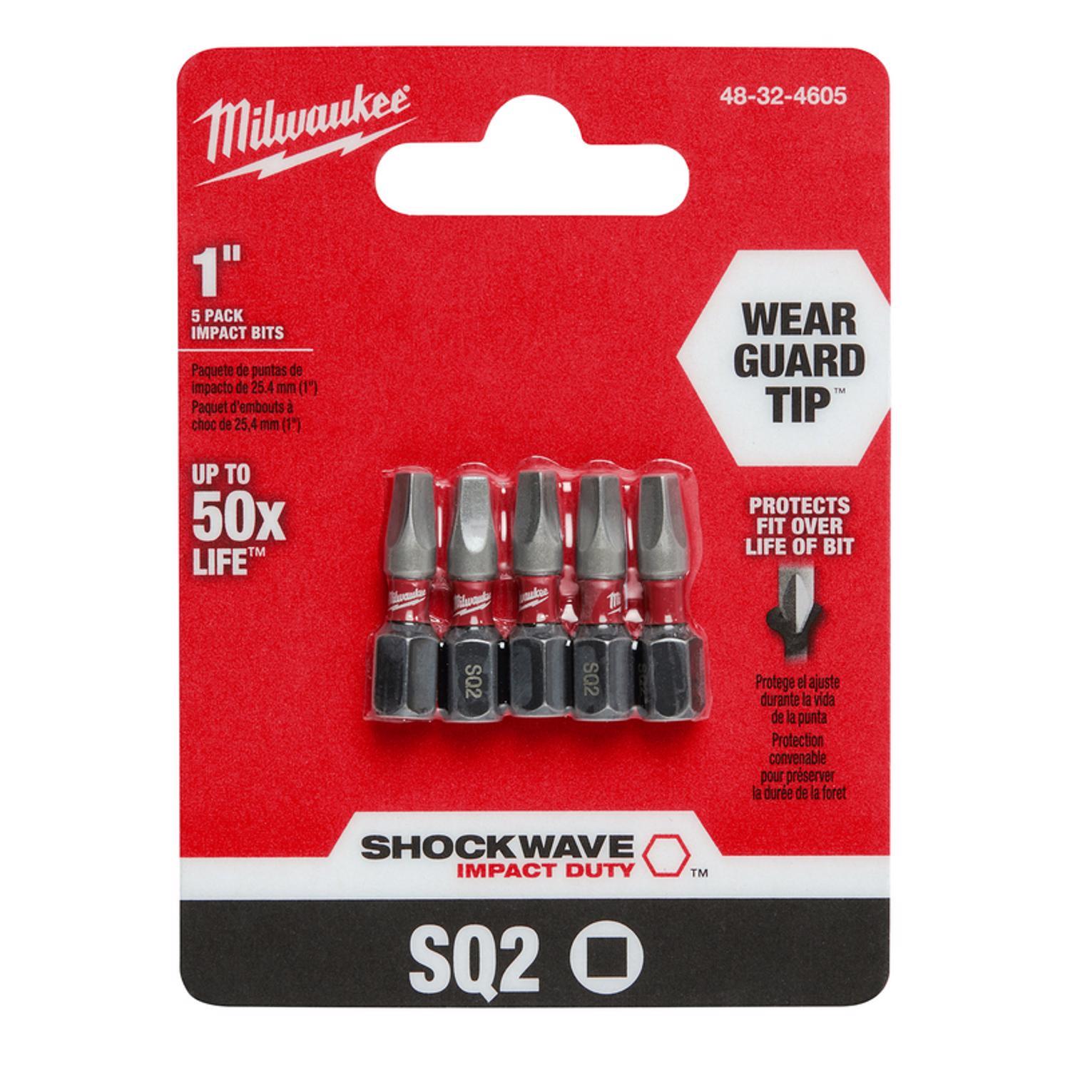 Milwaukee Shockwave Square #2 X 1 in. L Screwdriver Bit Steel 5 pk