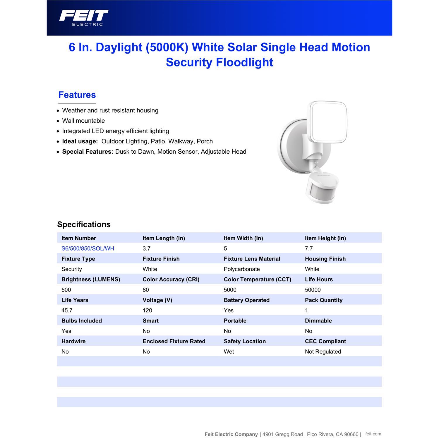 Feit LED Motion-Sensing Solar Powered LED White Security Floodlight