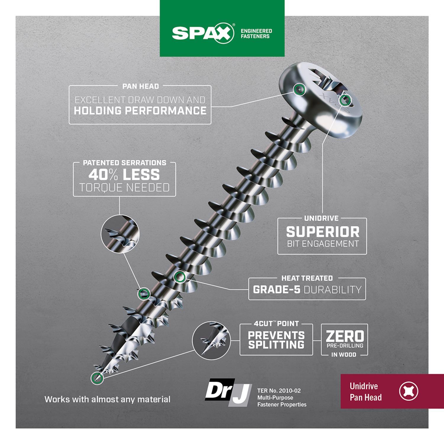 SPAX Multi-Material No. 8 in. X 1-1/2 in. L Phillips/Square Pan Head Serrated Construction Screws