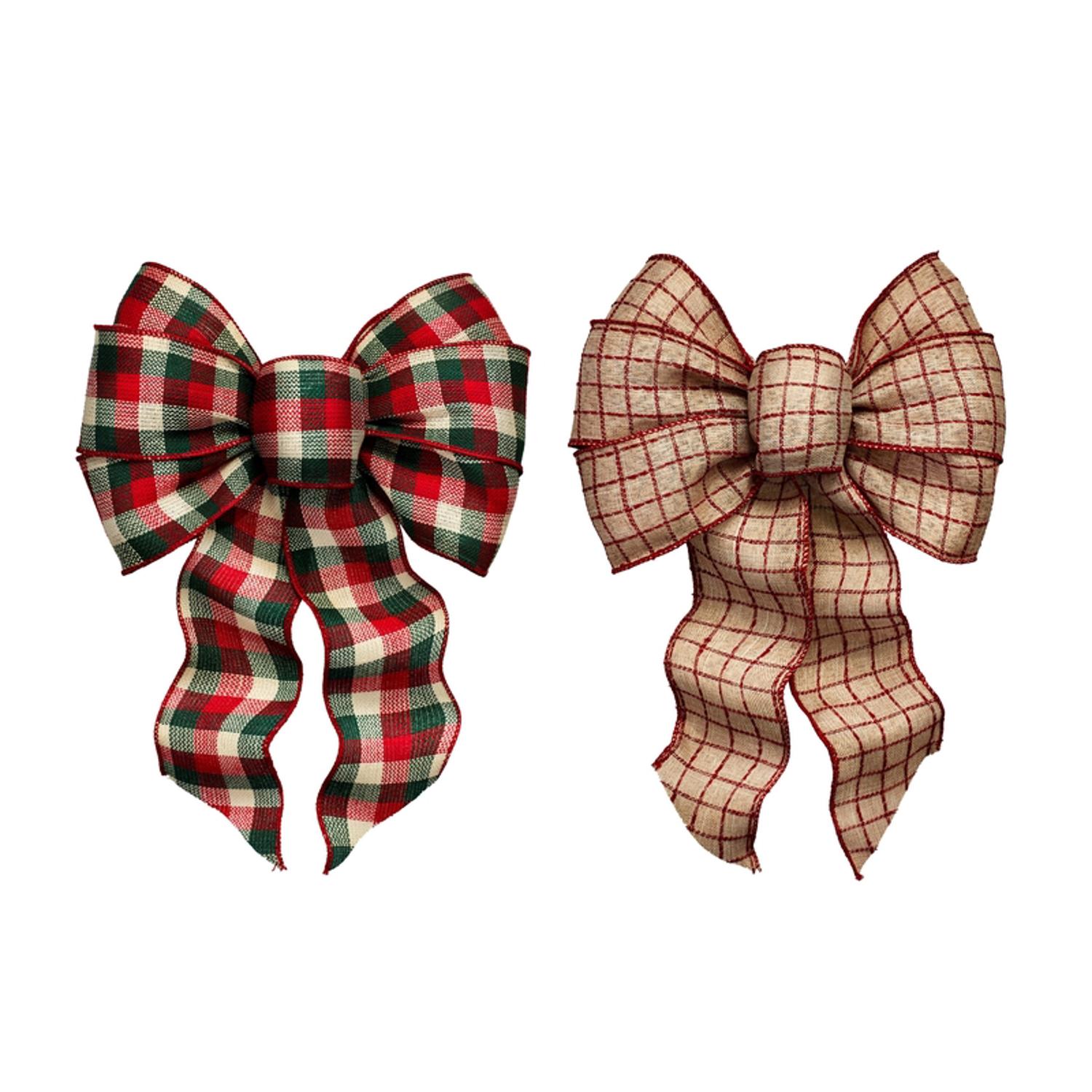 Holiday Trims Assorted 7 Loop Plaid Christmas Bow 8.5 in.