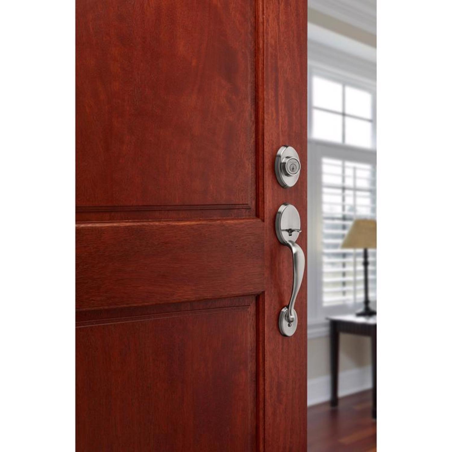 Kwikset Chelsea Satin Nickel Entry Handleset 1-3/4 in.