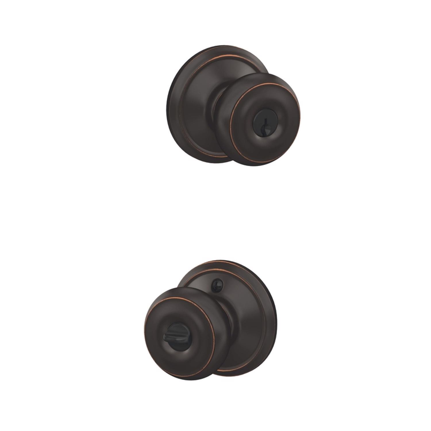 Schlage Georgian Aged Bronze Entry Door Knob 1-3/4 in.
