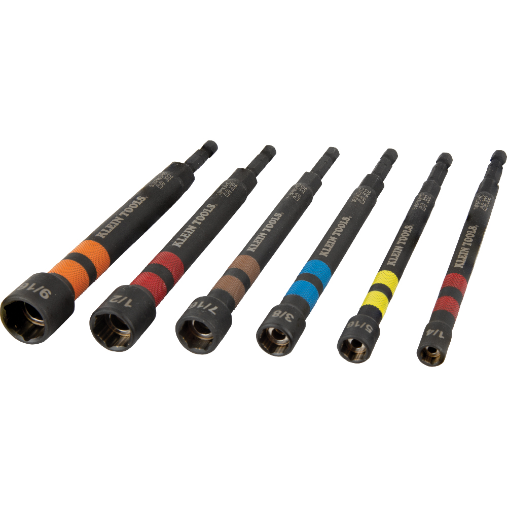Klein Hollow Magnetic Color-Coded Ratcheting Power Nut Drivers, 7-Piece
