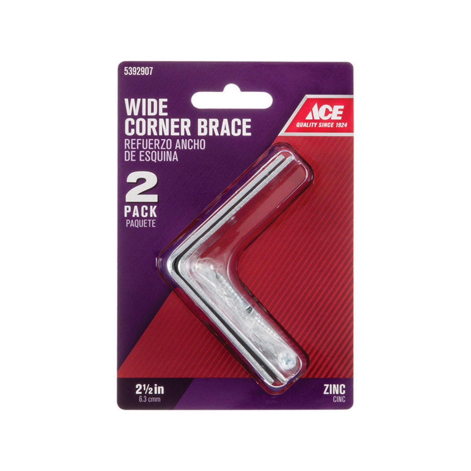 Ace 2-1/2 in. H X 3.75 in. W X 2-1/2 in. D Zinc Inside Wide Corner Brace
