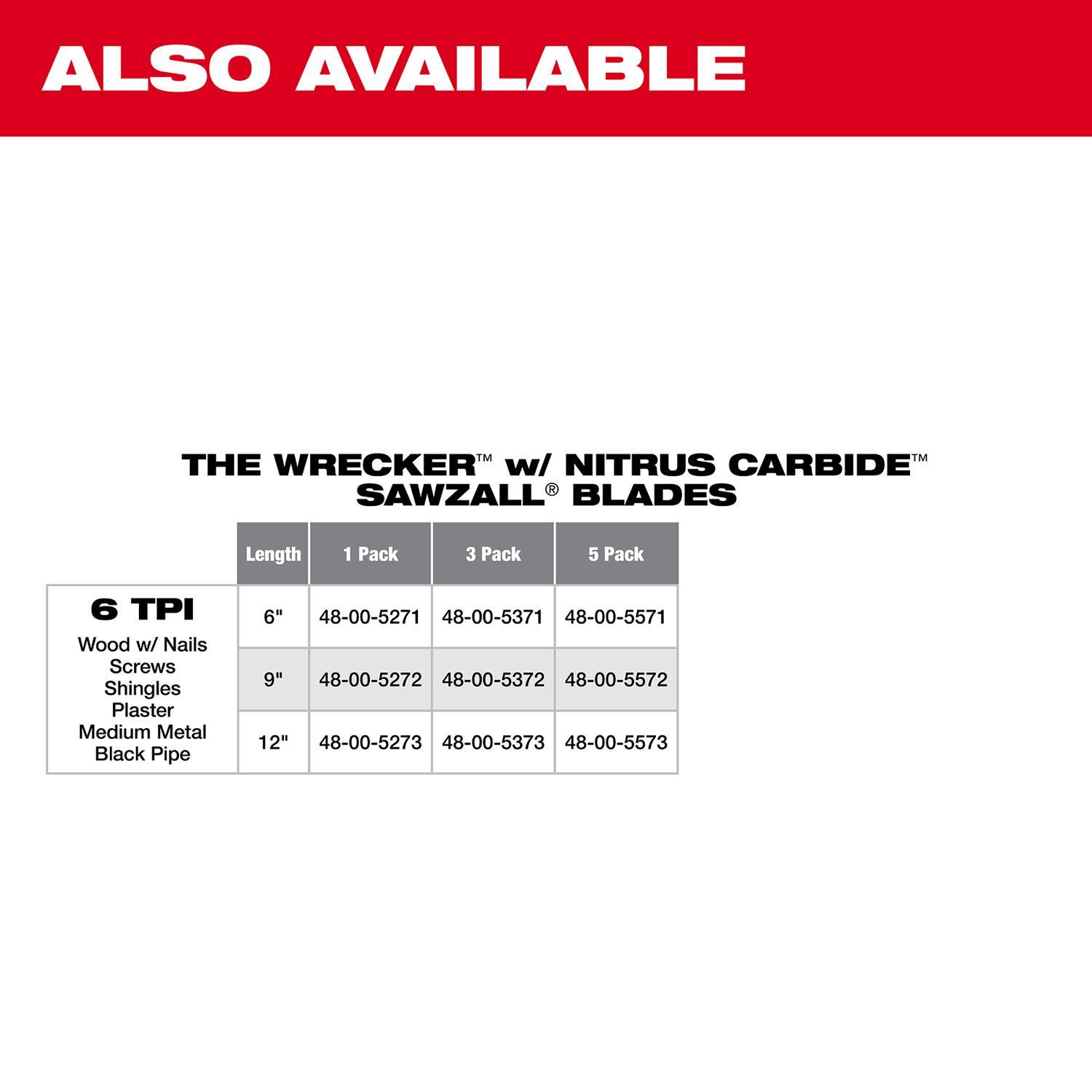 Milwaukee Wrecker Sawzall 6 in. Carbide Blade 6 TPI 1 blade