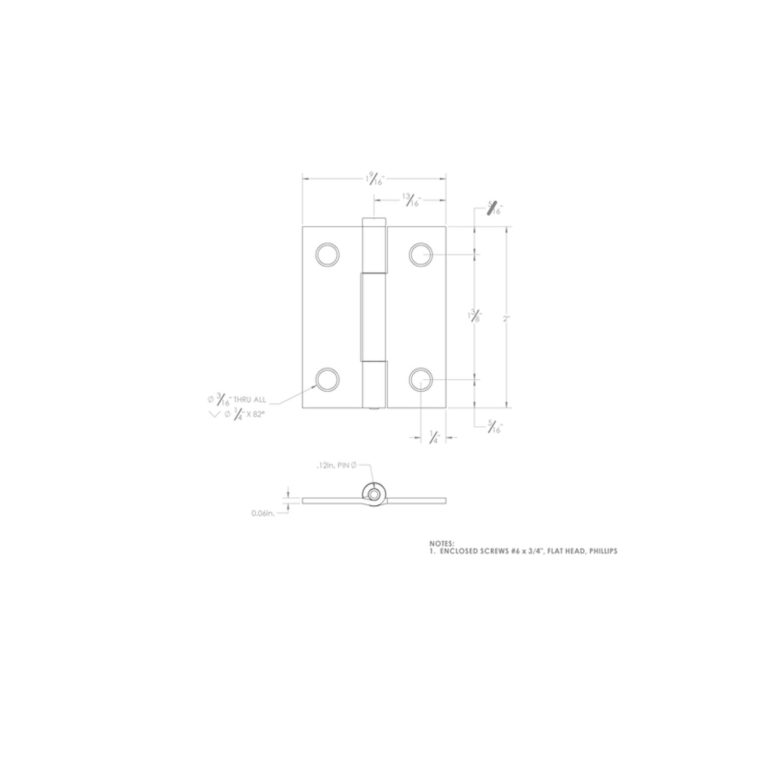 Ace 2.75 in. W X 2 in. L Zinc Plated Silver Zinc Narrow Hinge 2 pk