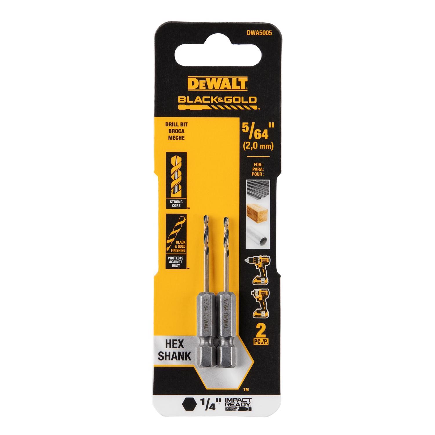 DeWalt Black & Gold 5/64 in. High Speed Steel Impact Ready Drill Bit Hex Shank 2 pc